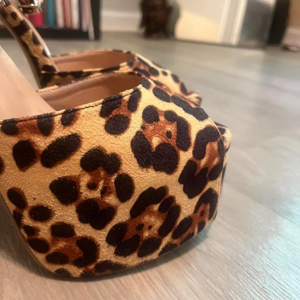 Leopard print platform heels 6 inch sexy Y2k